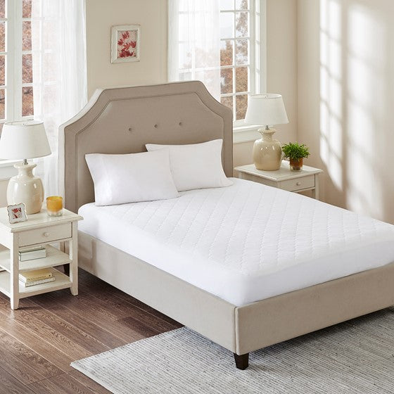 Cotton Percale Quilted Mattress Pad White King Olliix.com