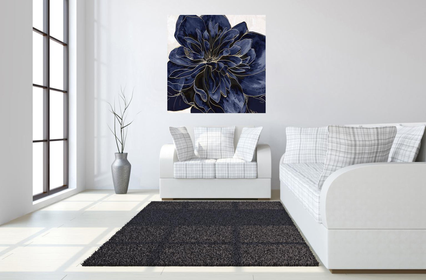 Floating Tempered Glass With Foil Open Peony - Blue Classy Art