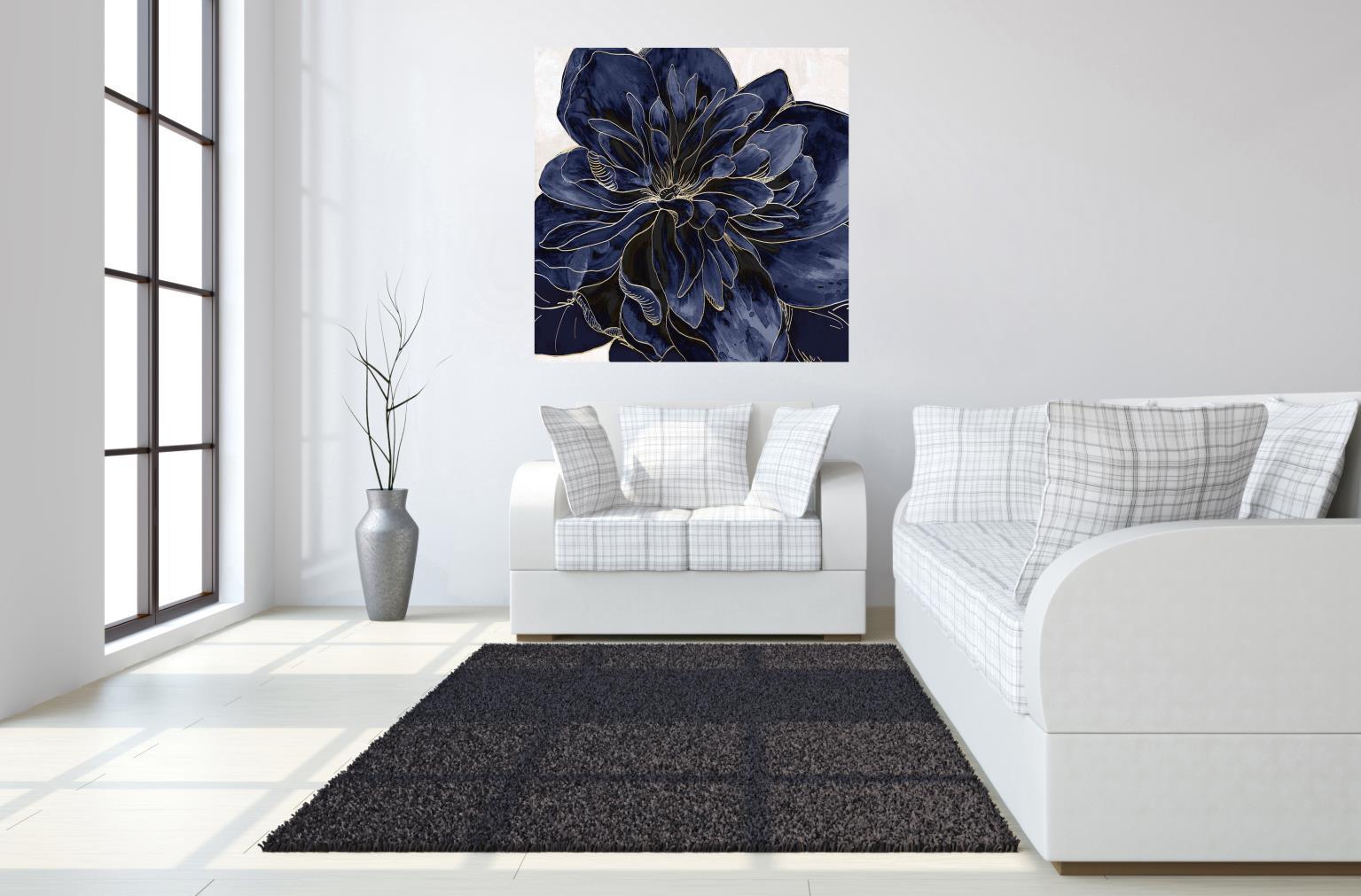 Floating Tempered Glass With Foil Open Peony - Blue Classy Art