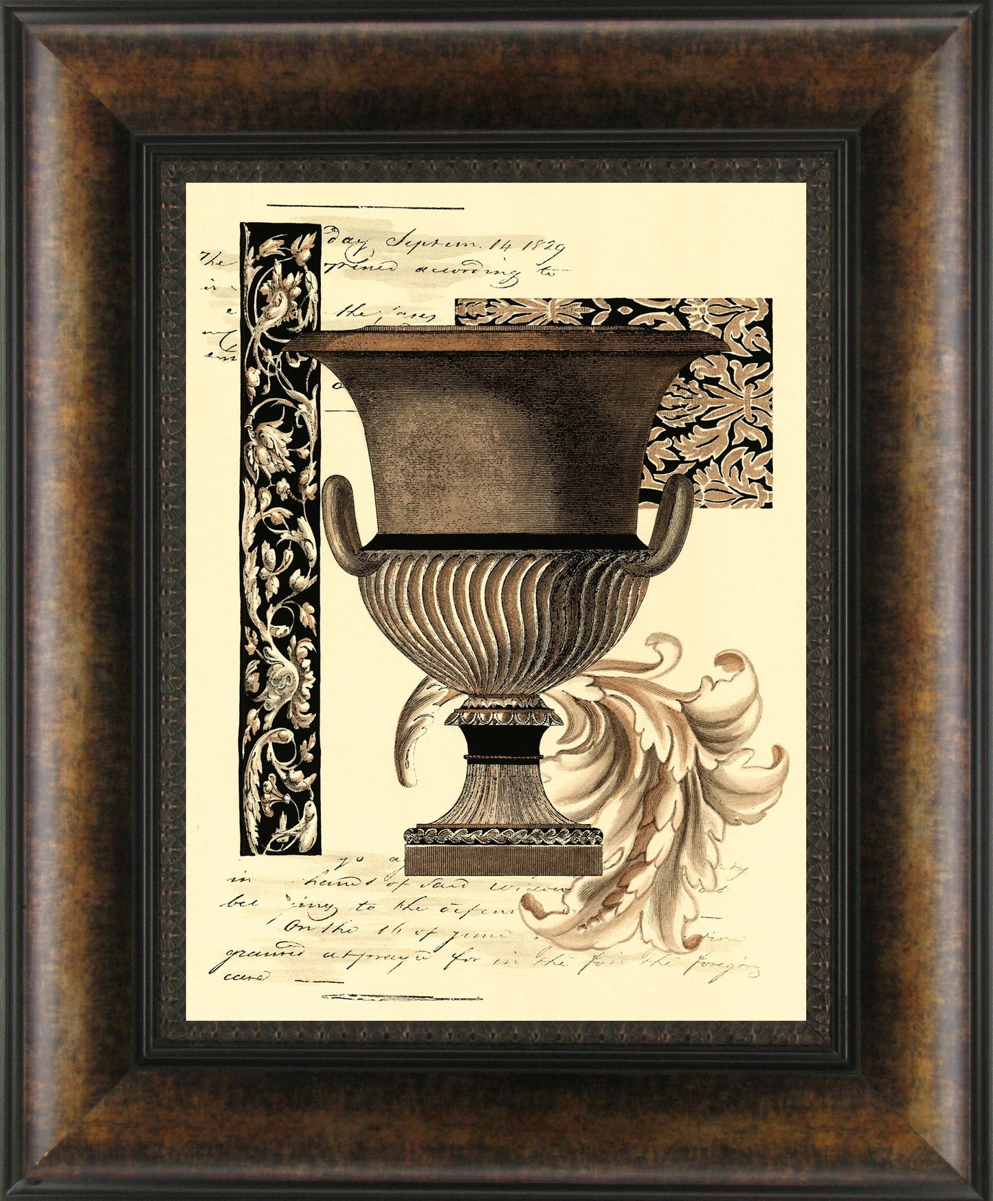 Transitional Sepia Urn II By Visions Studio - Framed Print Wall Art - Dark Brown Classy Art