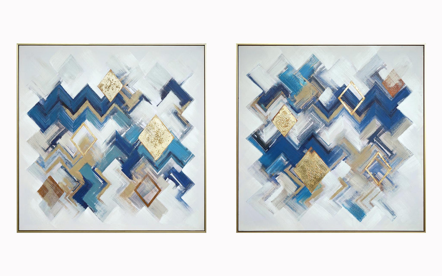 Hand Painted Textured Canvas in Frame 78x39 (Set of 2) - Blue Classy Art