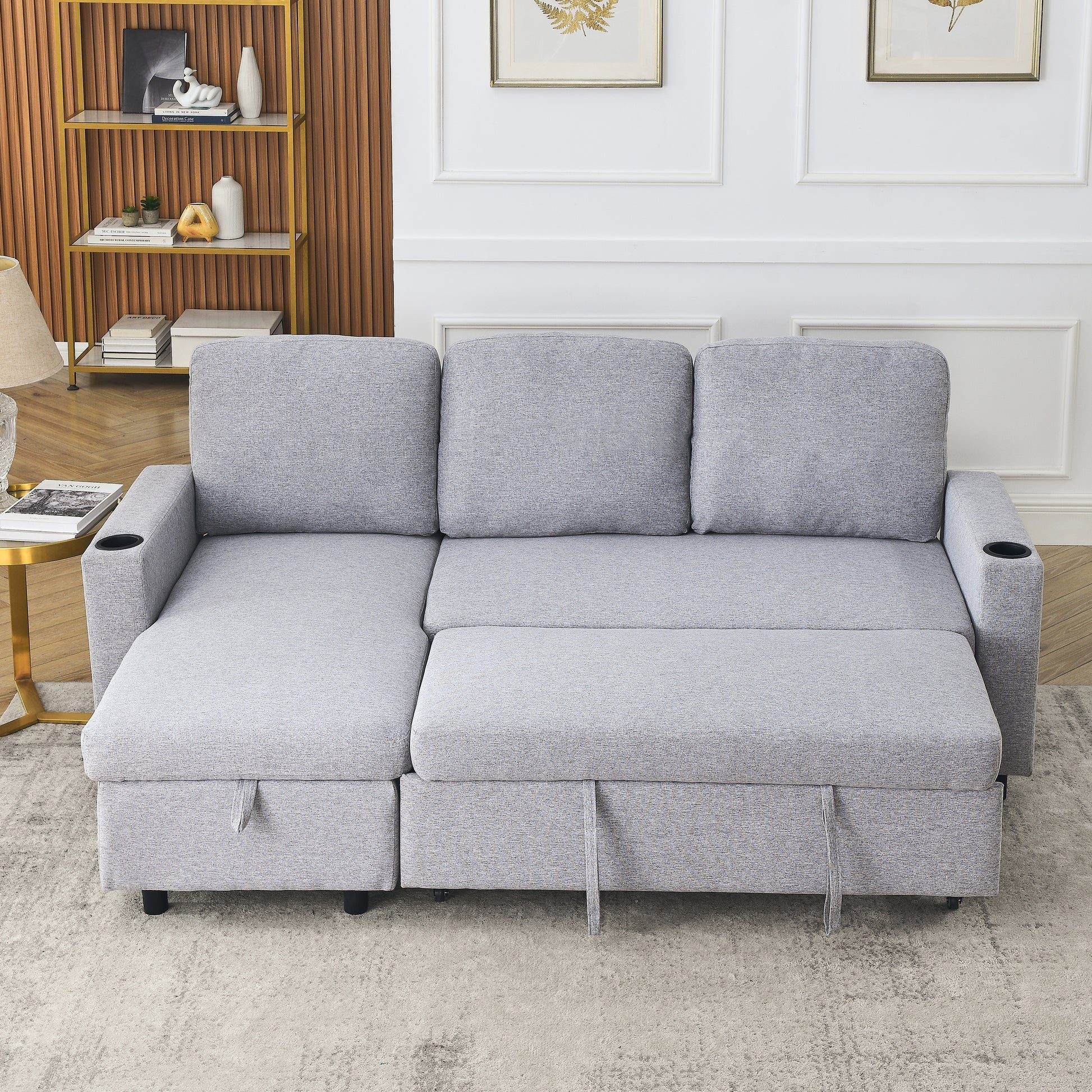 FX78.7"Comfortable Linen L-Shaped Combo Sofa Sofa Bed, Living Room Furniture Sets for Tight Spaces, Reversible Sleeper Combo Sofa with Pullout Bed,Reversible Sofa Bed for Living Room, Office, Apartmen House to Home Furnishings LLC