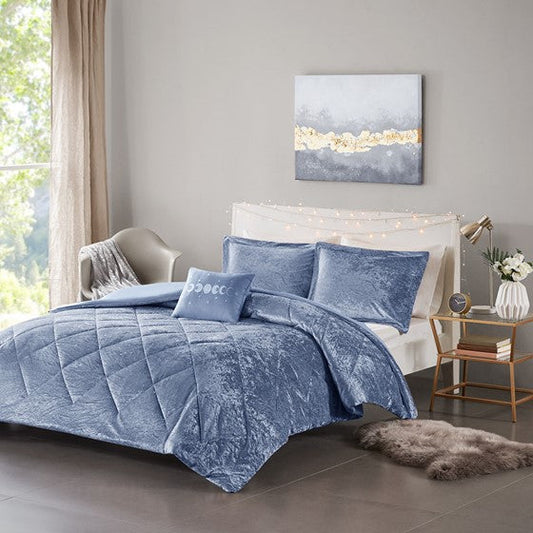 Velvet Duvet Cover Set Blue Full/Queen Olliix.com