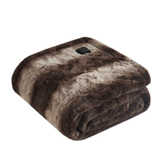 Faux Fur Heated Wrap with Built-in Controller Brown Olliix.com