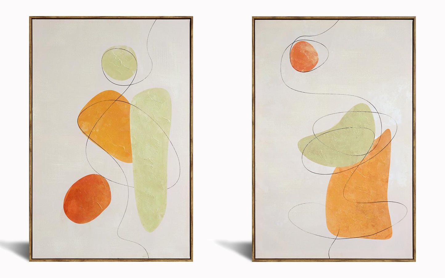 Hand Painted Textured Canvas in Frame (Set of 2) - Orange - 48 x 35 Classy Art