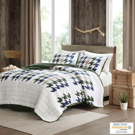 Oversized Cotton Quilt Mini Set Green Cal King Olliix.com