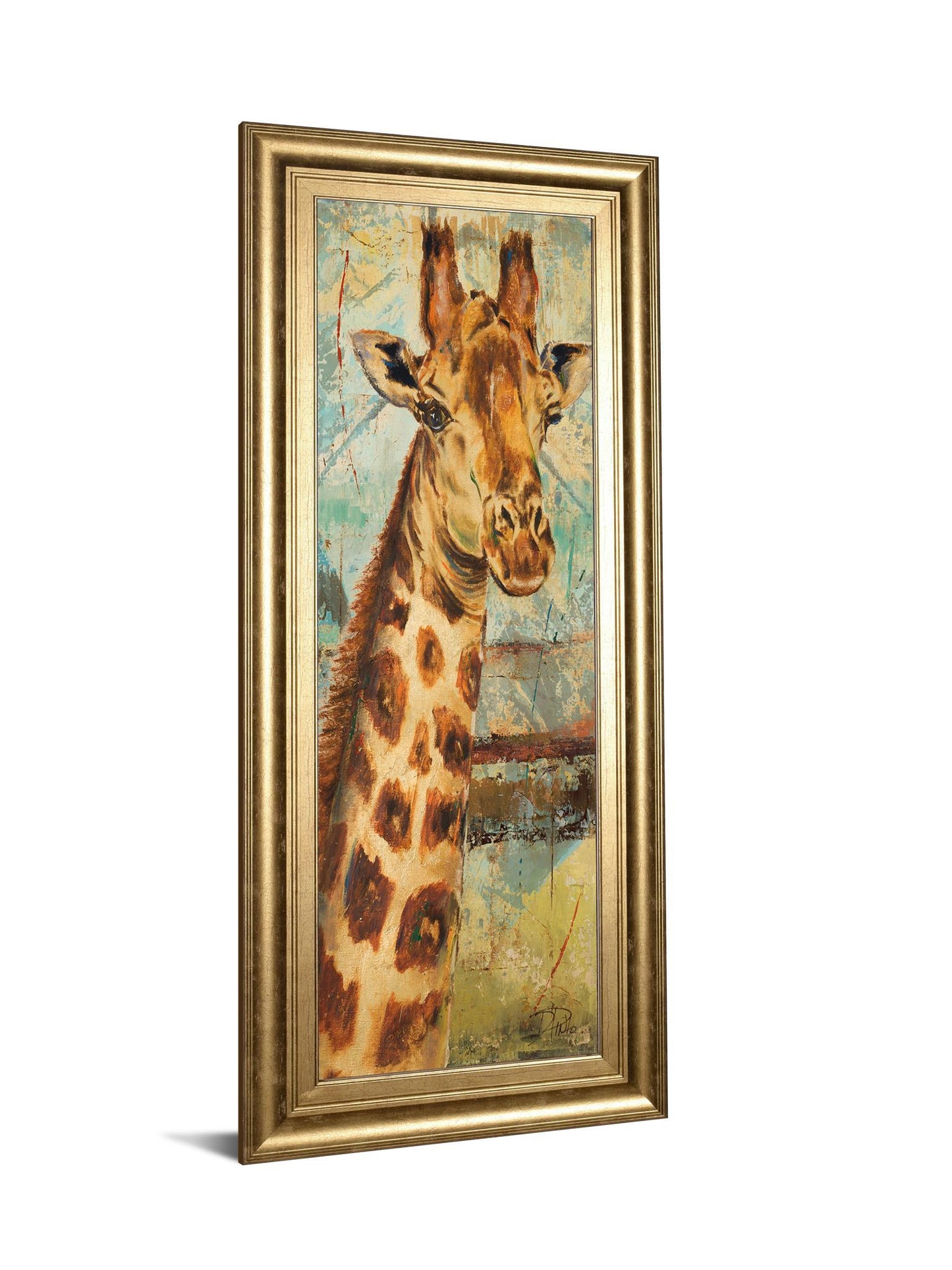 New Safari On Teal I By Patricia Pinto - Framed Print Wall Art - Dark Brown Classy Art