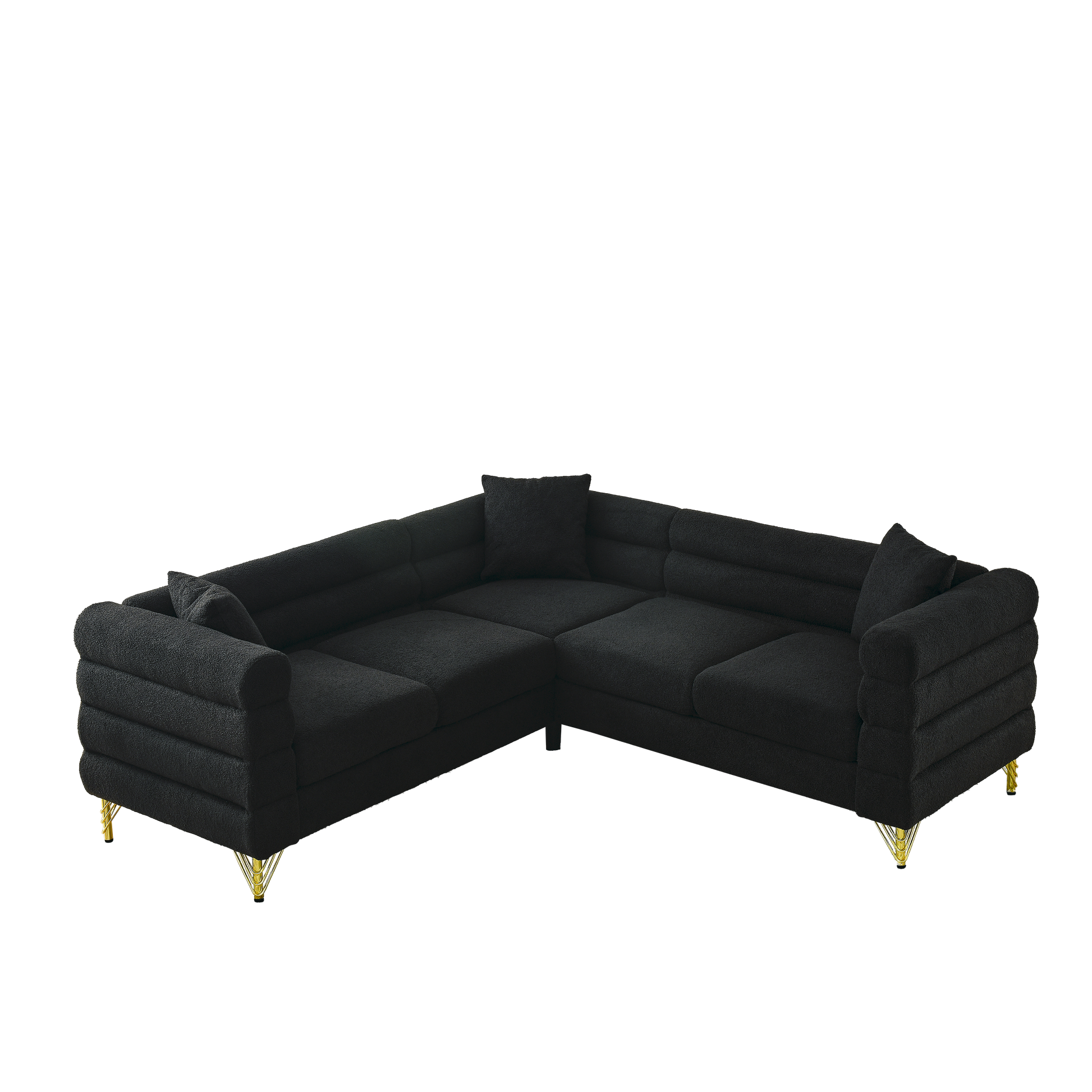 81.5-Inch Black Velvet Oversized Corner Sofa, L-Shaped Sectional Couch,   5-Seater Corner Sofas with 3 Cushions for Living Room, Bedroom, Apartment, Office House to Home Furnishings LLC