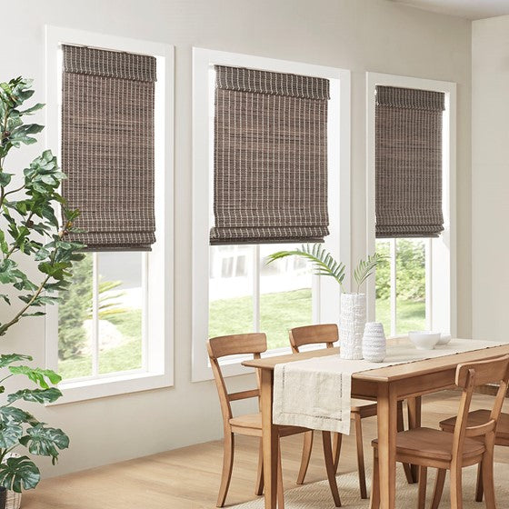 Bamboo Light Filtering Roman Shade 64"L Grey Ash Olliix.com