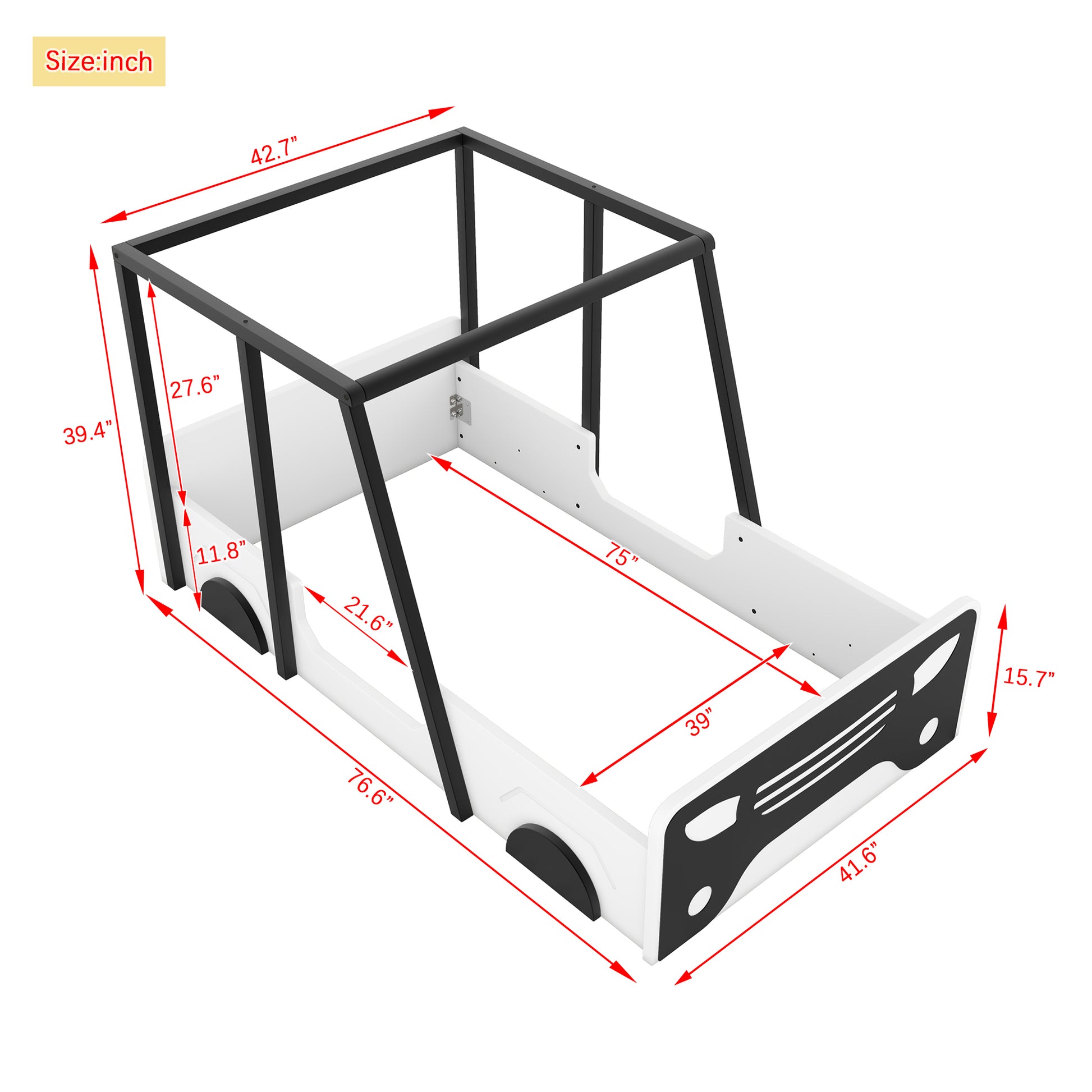 Twin Size Car-shaped Bed with Roof,Wooden Twin Floor Bed with wheels and door Design,Montessori Inspired Bedroom,Black House to Home Furnishings LLC