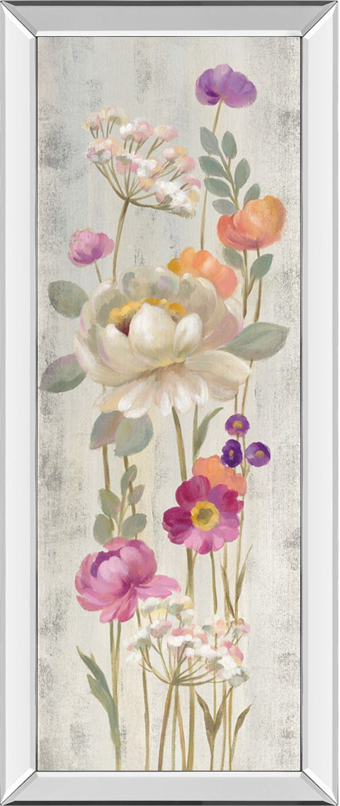 Retro Floral II By Silvia Vassileva - Mirrored Frame Wall Art - Light Gray Classy Art