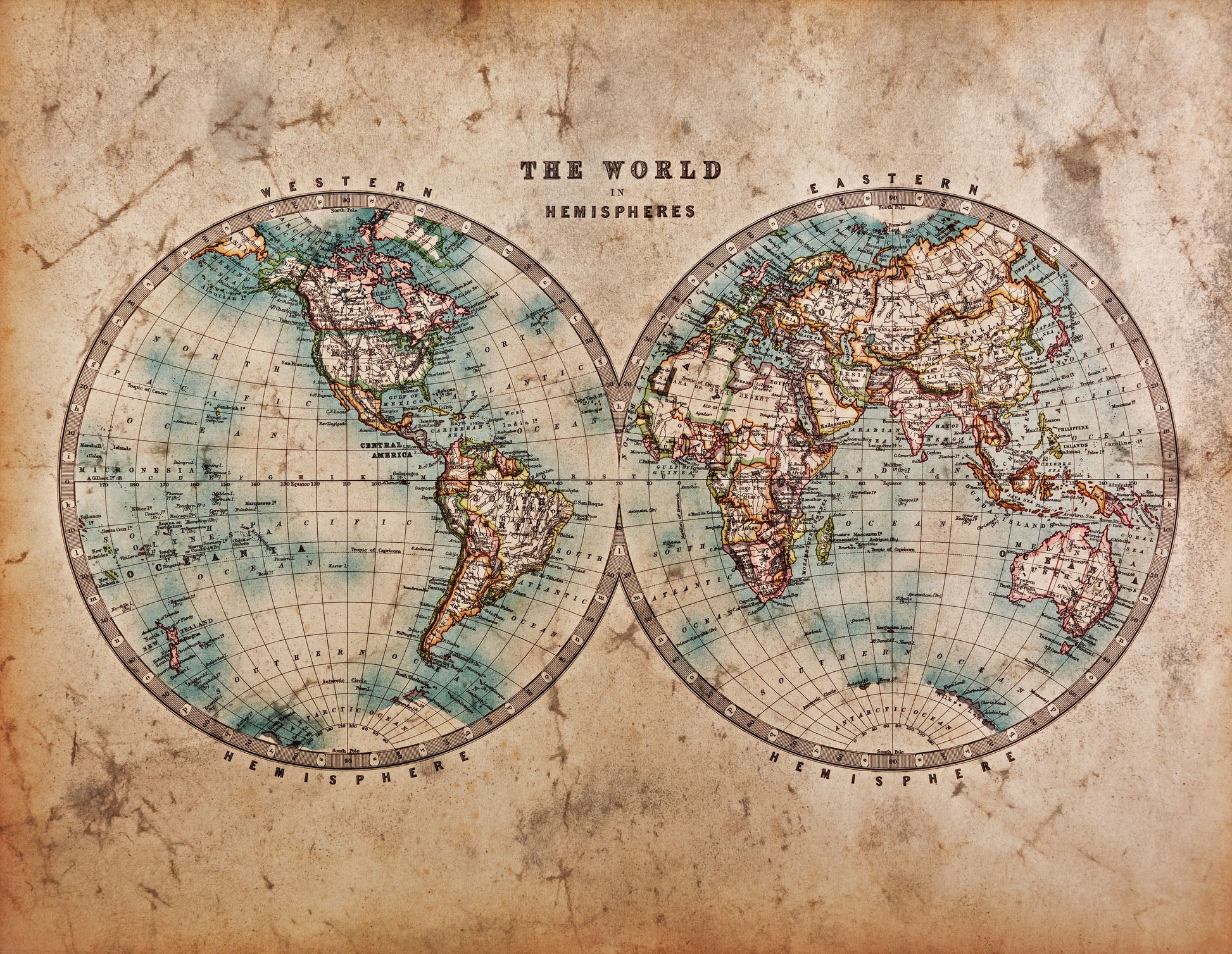 World Map - Wall Art - Light Brown Classy Art