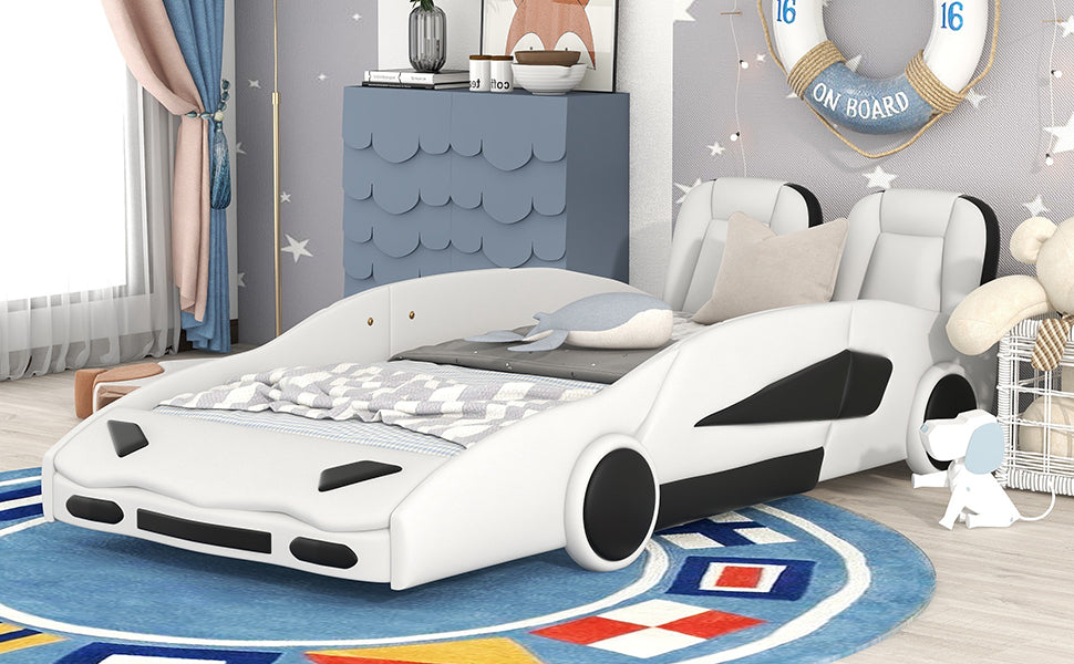 Twin Size Race Car-Shaped Platform Bed with Wheels, White House to Home Furnishings LLC