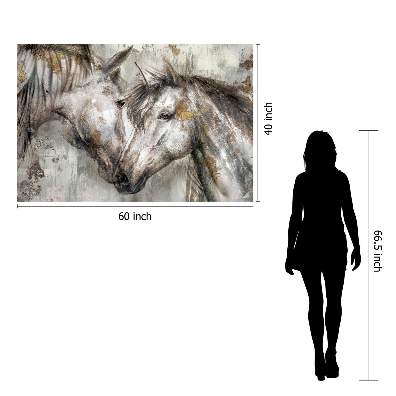 Floating Tempered Glass With Foil Horses In Love - Gray Classy Art