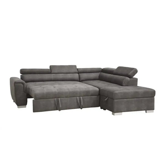 Acme Thelma Sectional Sofa w/ Sleeper & Ottoman in Gray 50275 ACME East