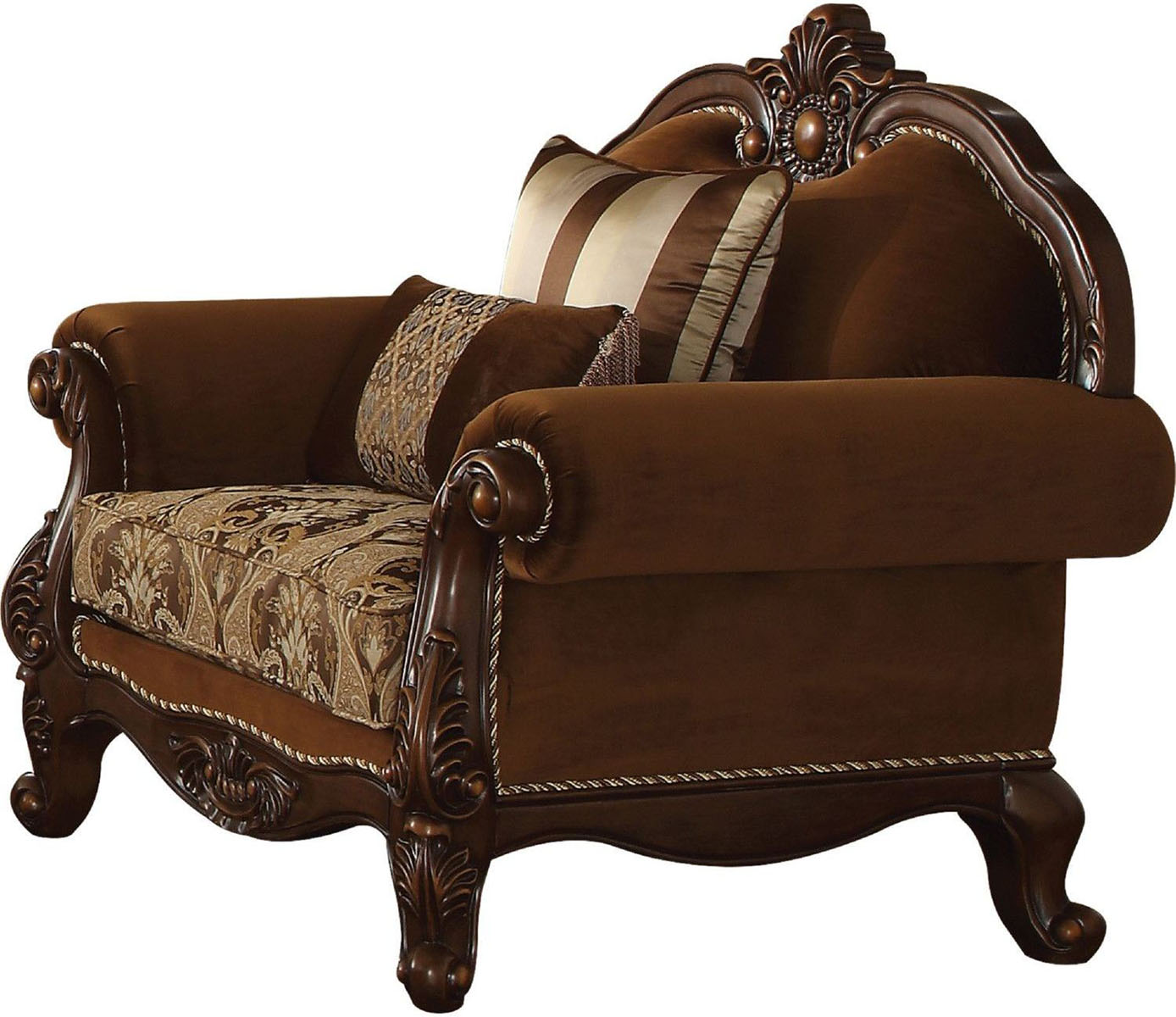 Acme Furniture Jardena Chair with 2  Pillows in Cherry Oak 50657 ACME East