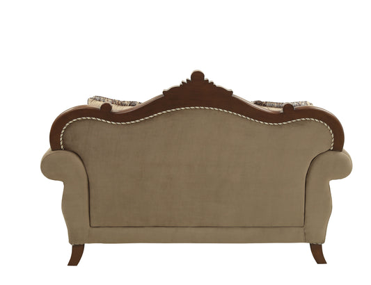 Mehadi Velvet & Walnut Loveseat w/6 Pillows ACME East