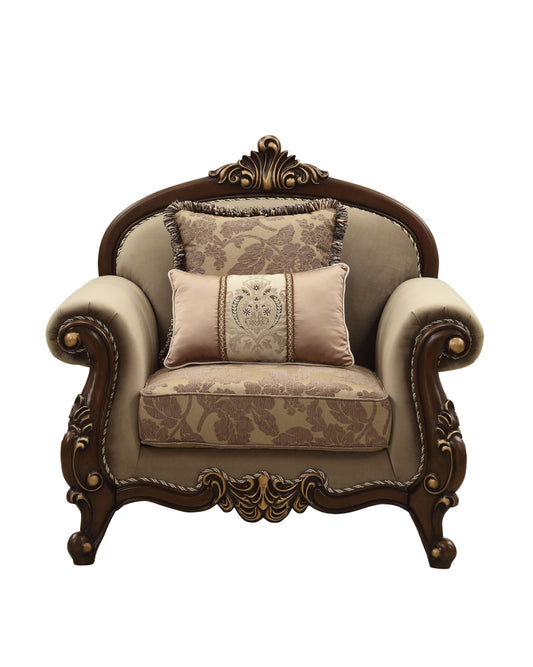 Mehadi Velvet & Walnut Chair & 2 Pillows ACME East