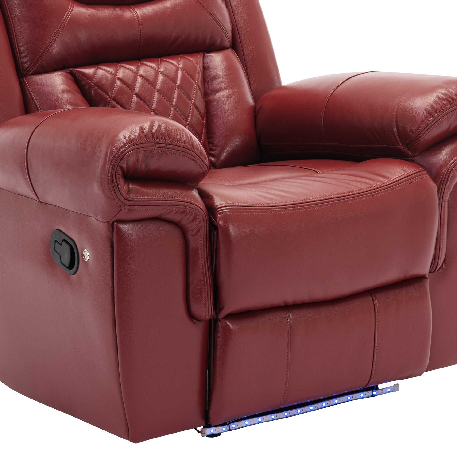 3 Pieces Recliner Sofa Sets Home Theater Seating Manual Recliner Chair with Center Console and LED Light Strip for Living Room, Wind Red House to Home Furnishings LLC