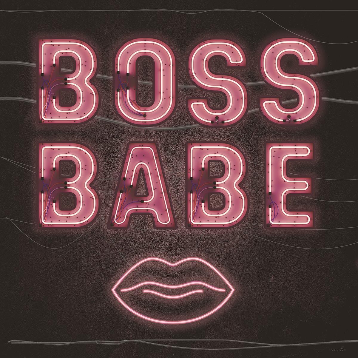 Framed Small - Neon Boss Babe By Sophie Six - Pink Classy Art