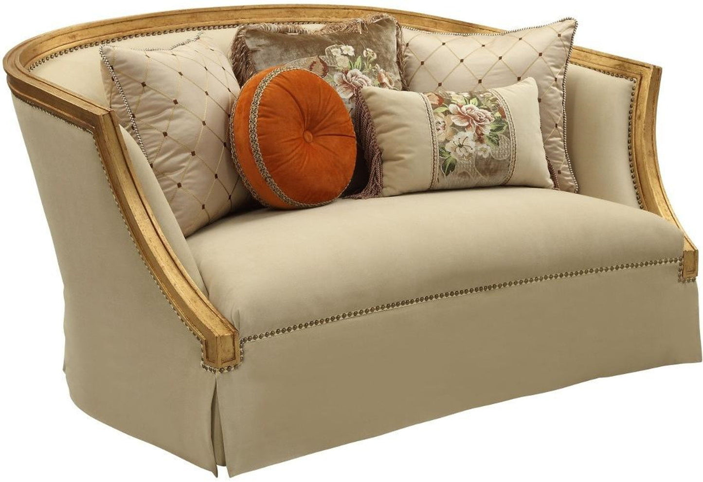 Acme Furniture Daesha Loveseat in Tan Flannel & Antique Gold 50836 ACME East