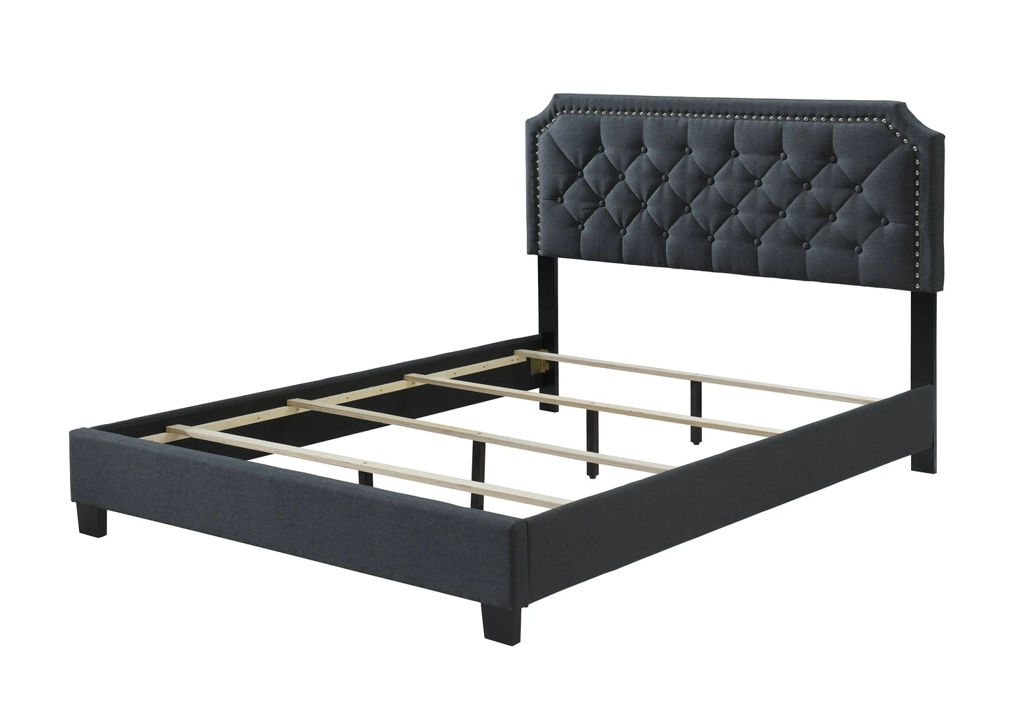 Gerri Charcoal Queen Upholstered Panel Bed Crown Mark