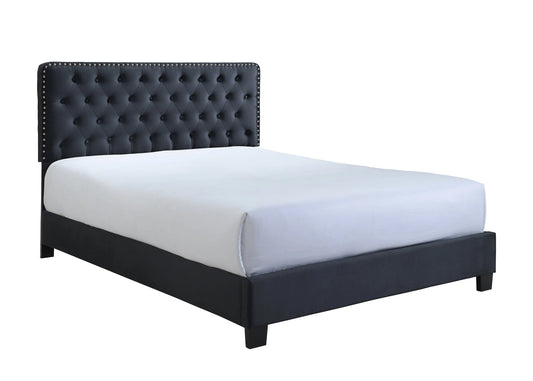 Ezra Charcoal Queen Upholstered Panel Bed Crown Mark