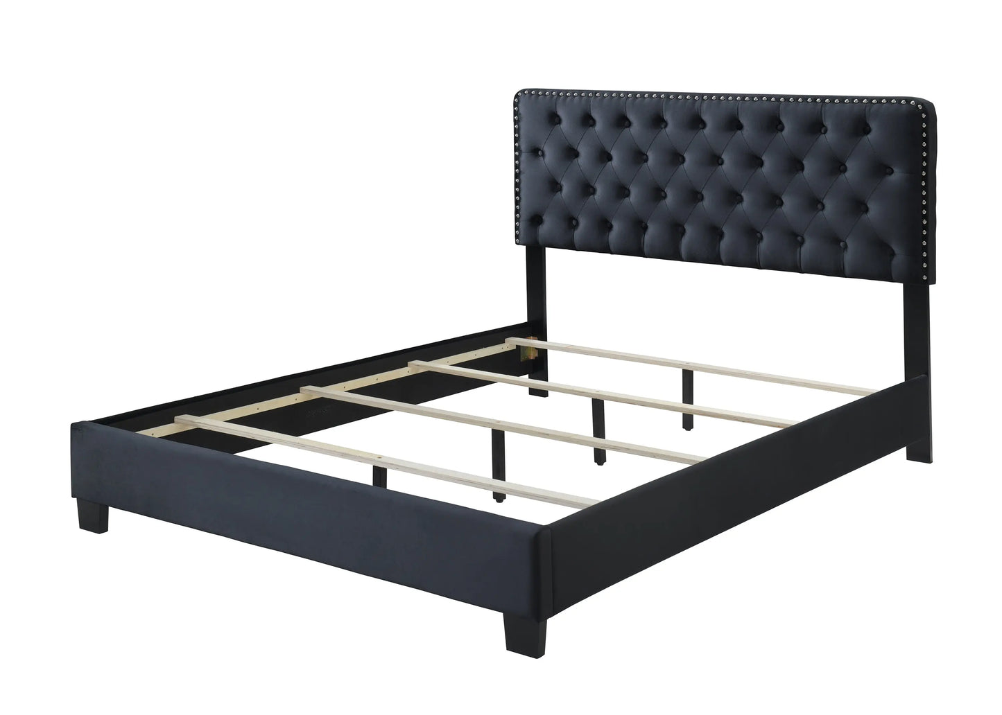 Ezra Charcoal Queen Upholstered Panel Bed Crown Mark