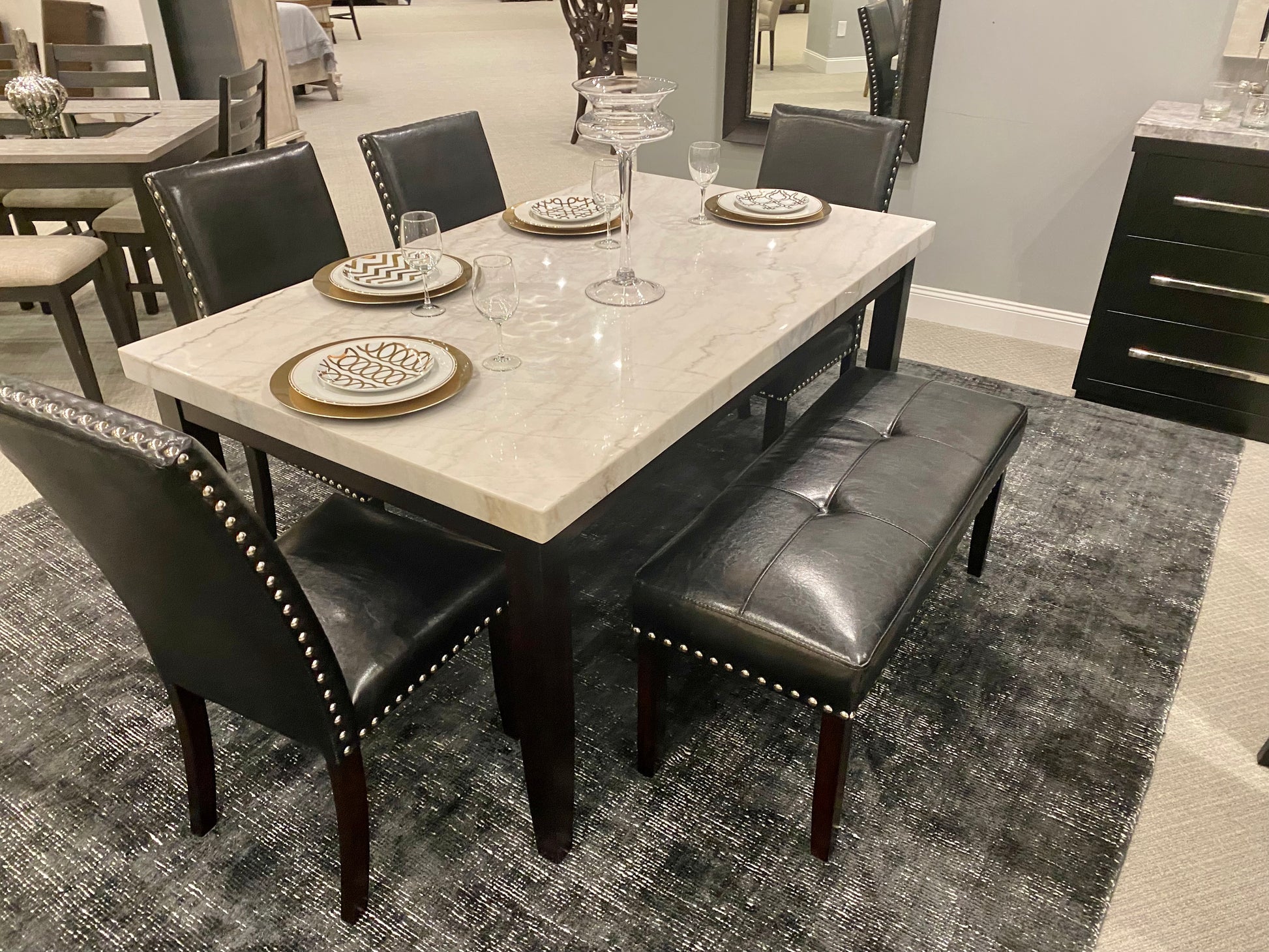 Arelis “Solid Genuine Marble” Dinning Table In Standard Height or Counter Height (4, 6, or 8 Seater Available) Steve Silver 2