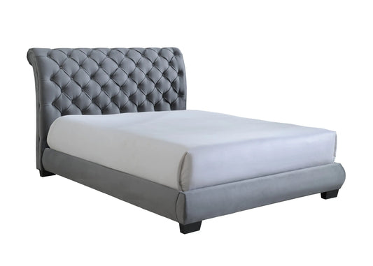 Carly Gray Queen Upholstered Platform Bed Crown Mark