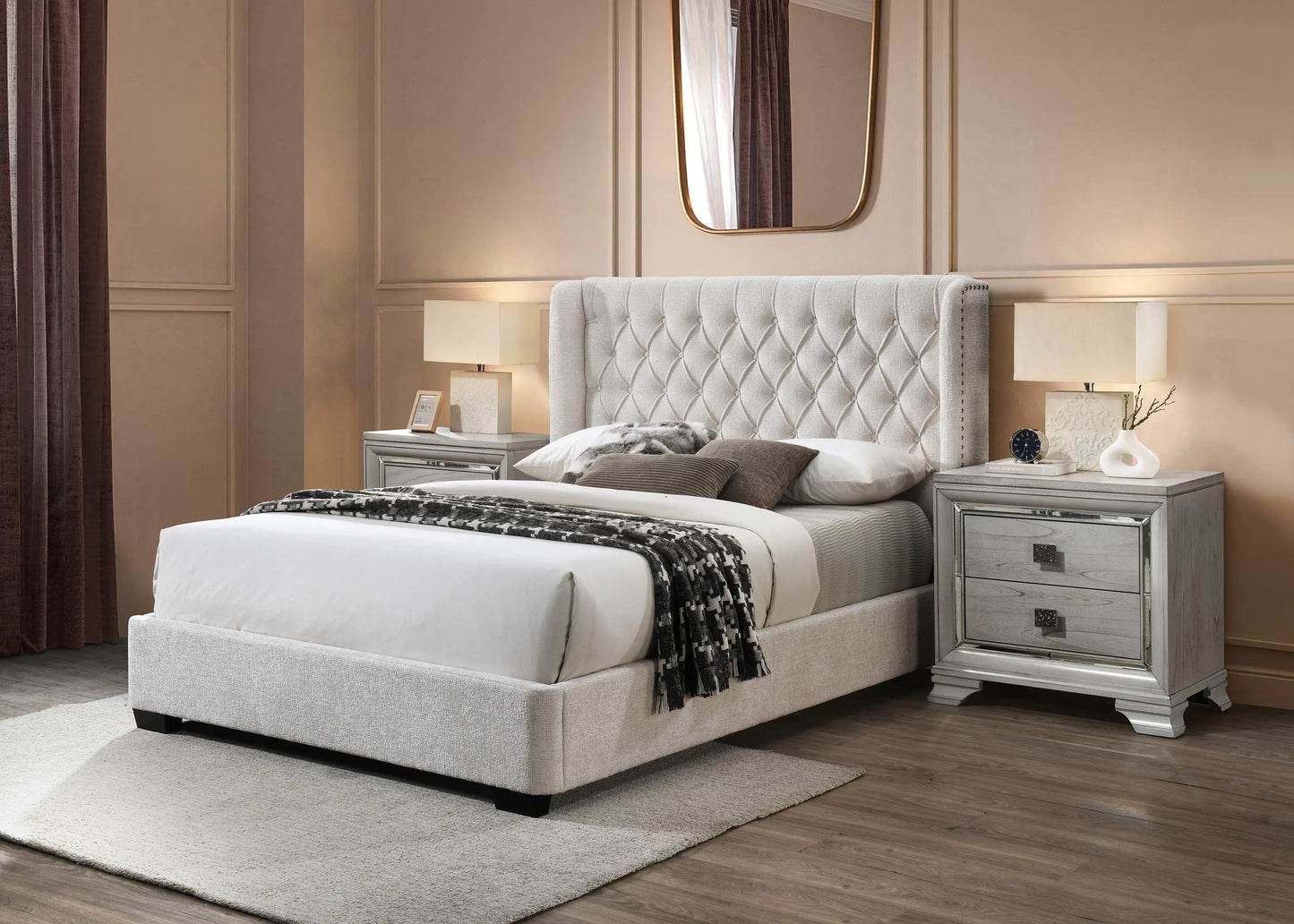 Daphne Ivory Boucle King Upholstered Panel Bed Crown Mark