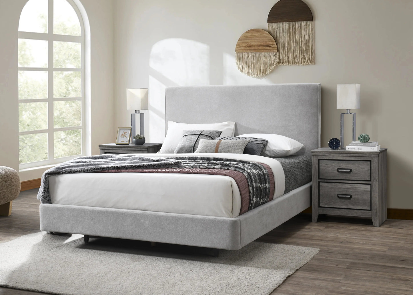 Nirvana Gray King Upholstered Floating Bed Crown Mark