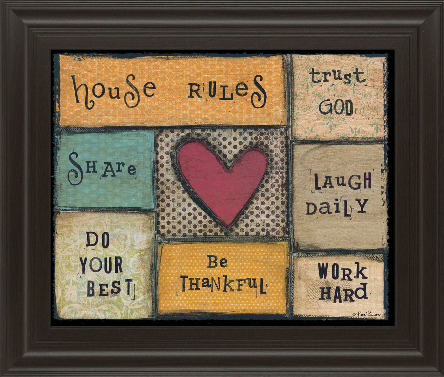 House Rules By Lisa Larson - Framed Print Wall Art - Dark Brown Classy Art