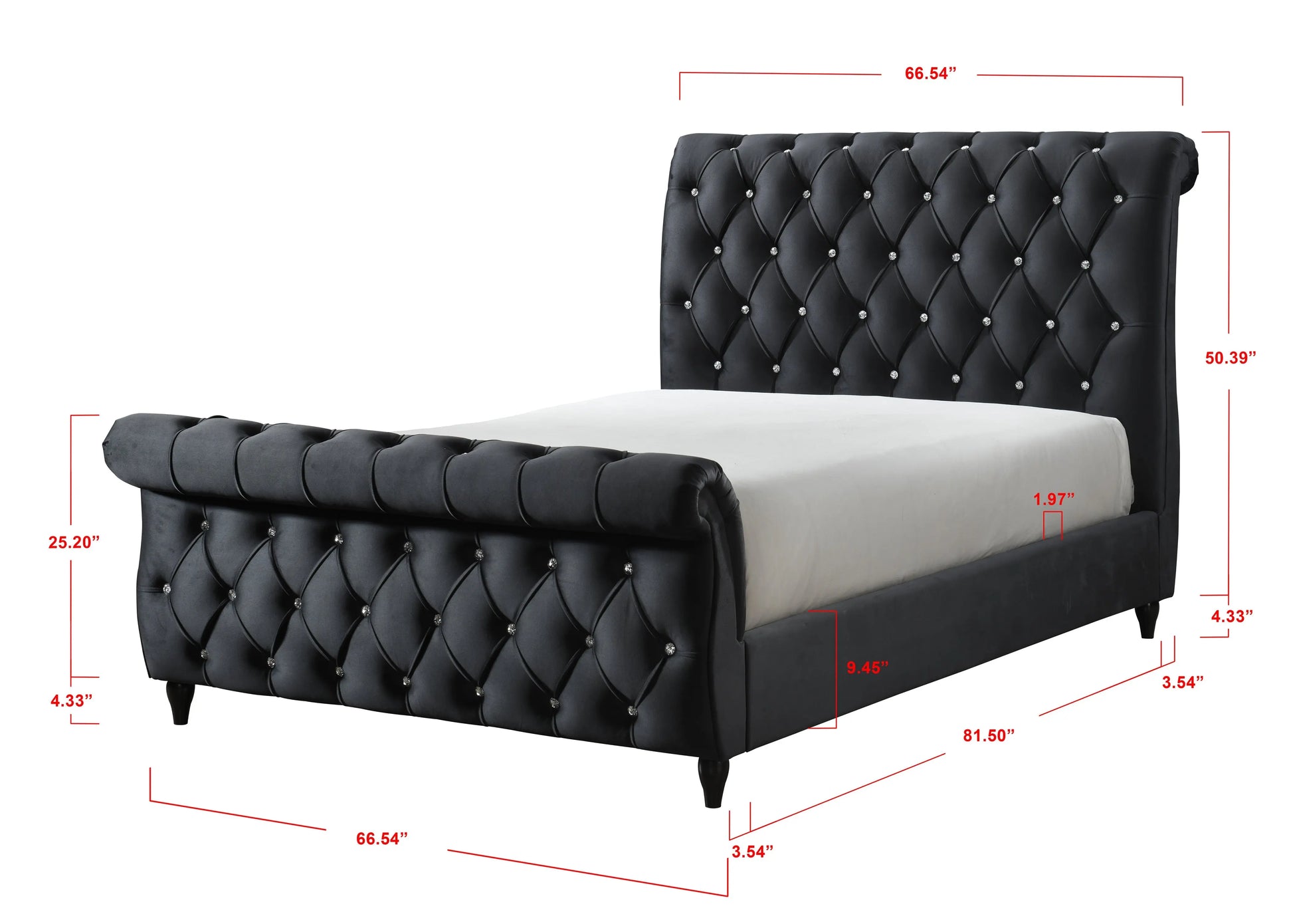 Kyrie Black Queen Upholstered Bed Crown Mark