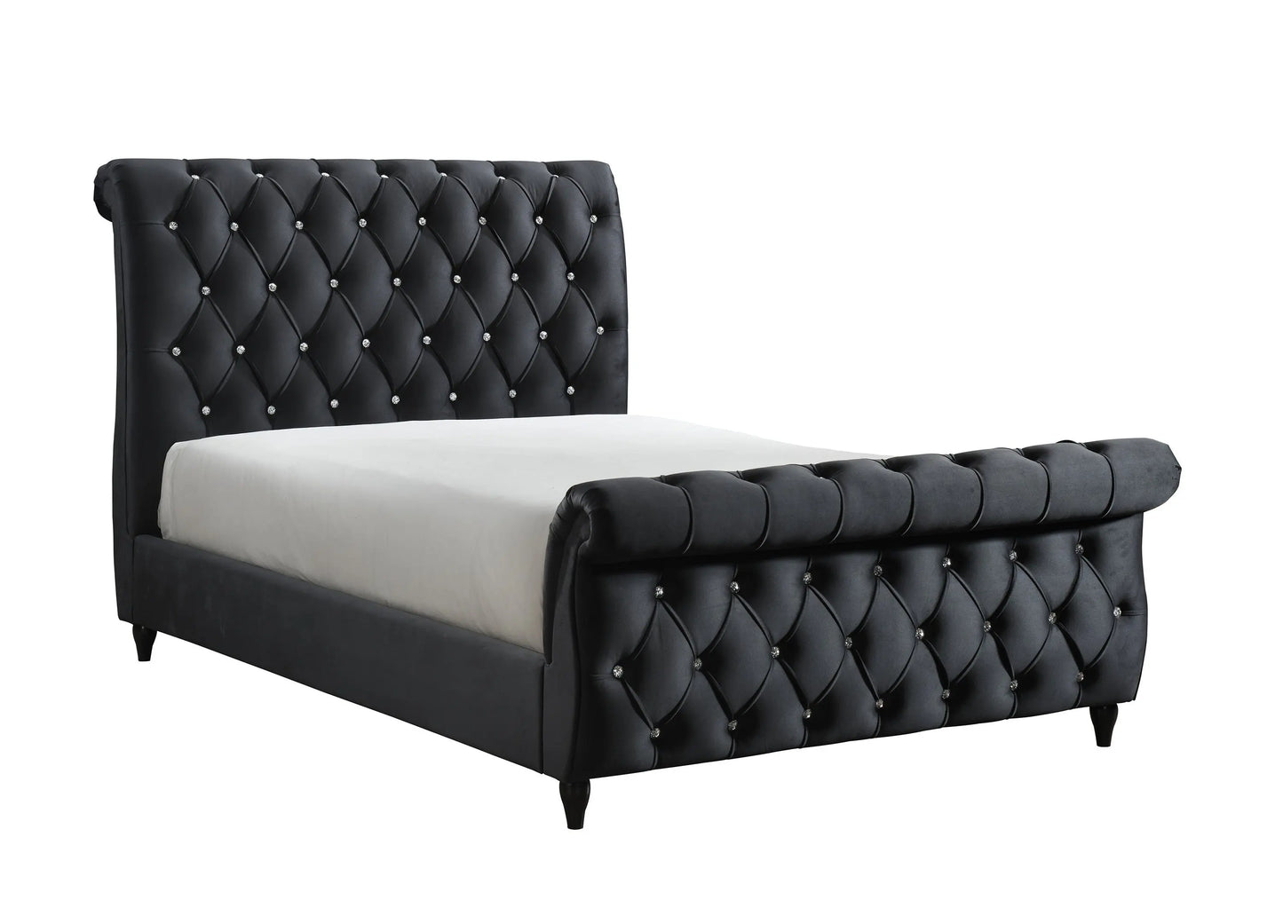 Kyrie Black Queen Upholstered Bed Crown Mark