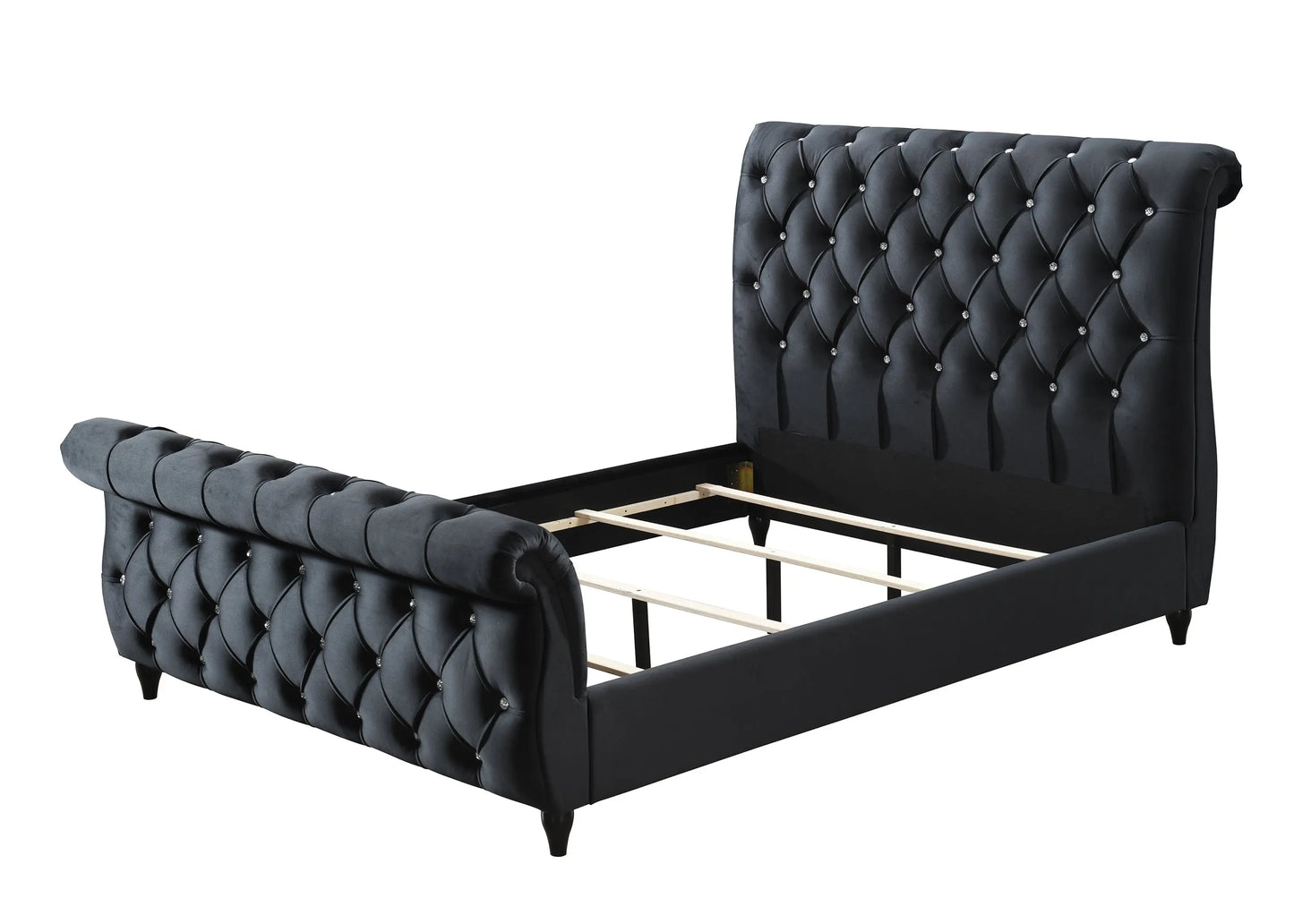 Kyrie Black Queen Upholstered Bed Crown Mark