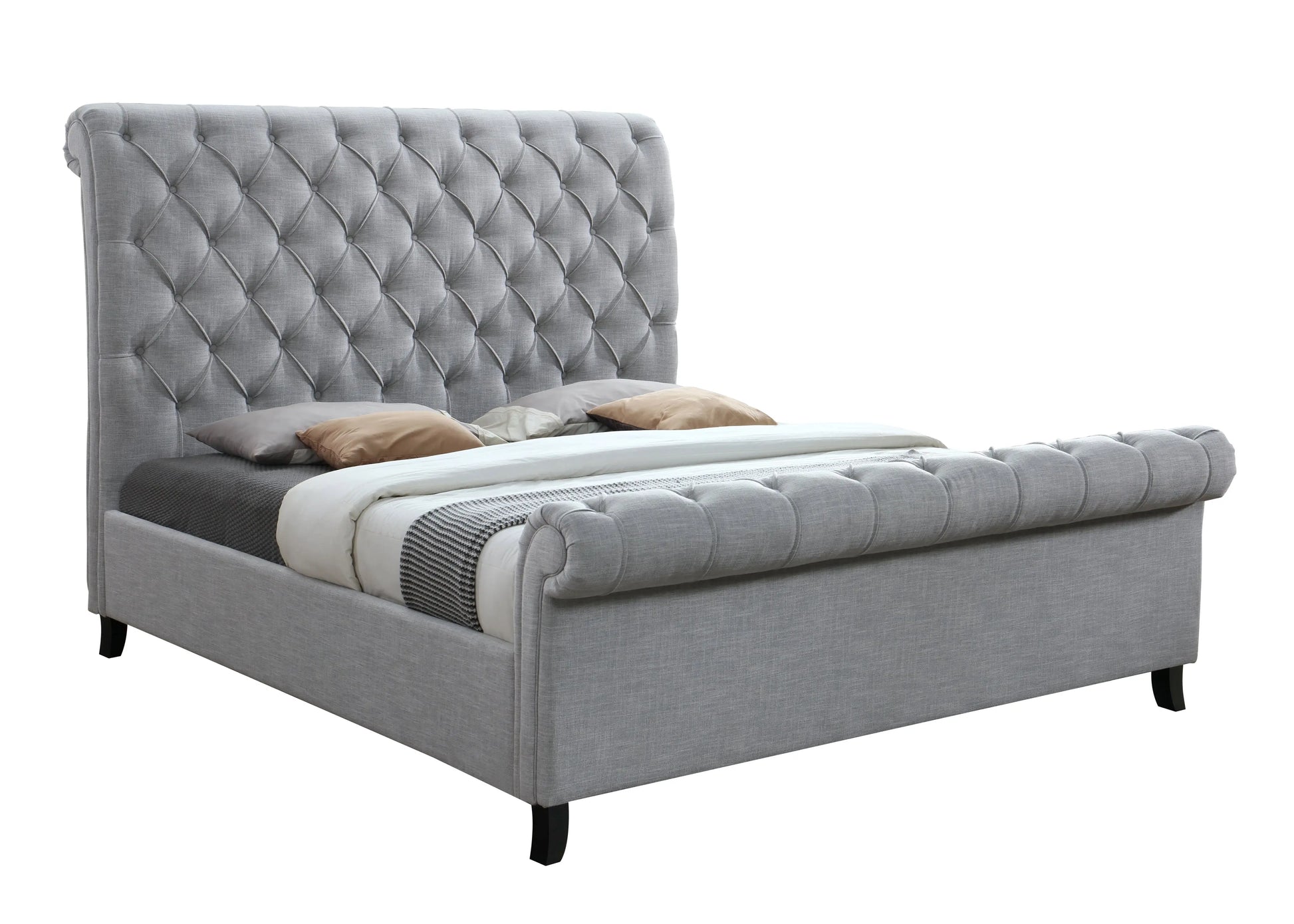 Kate Gray King Upholstered Sleigh Platform Bed Crown Mark