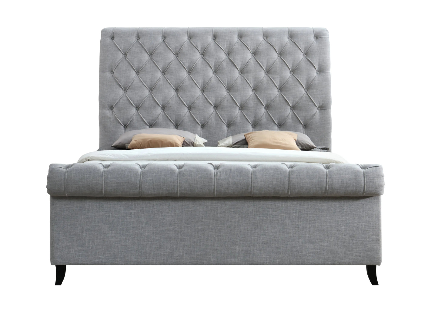 Kate Gray King Upholstered Sleigh Platform Bed Crown Mark