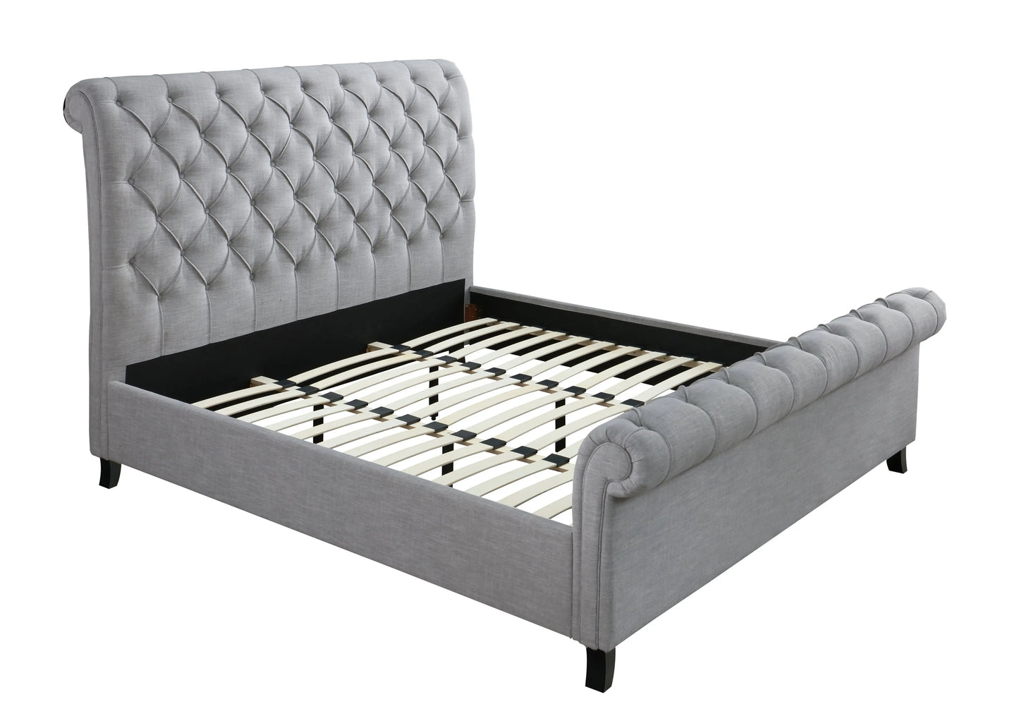 Kate Gray King Upholstered Sleigh Platform Bed Crown Mark