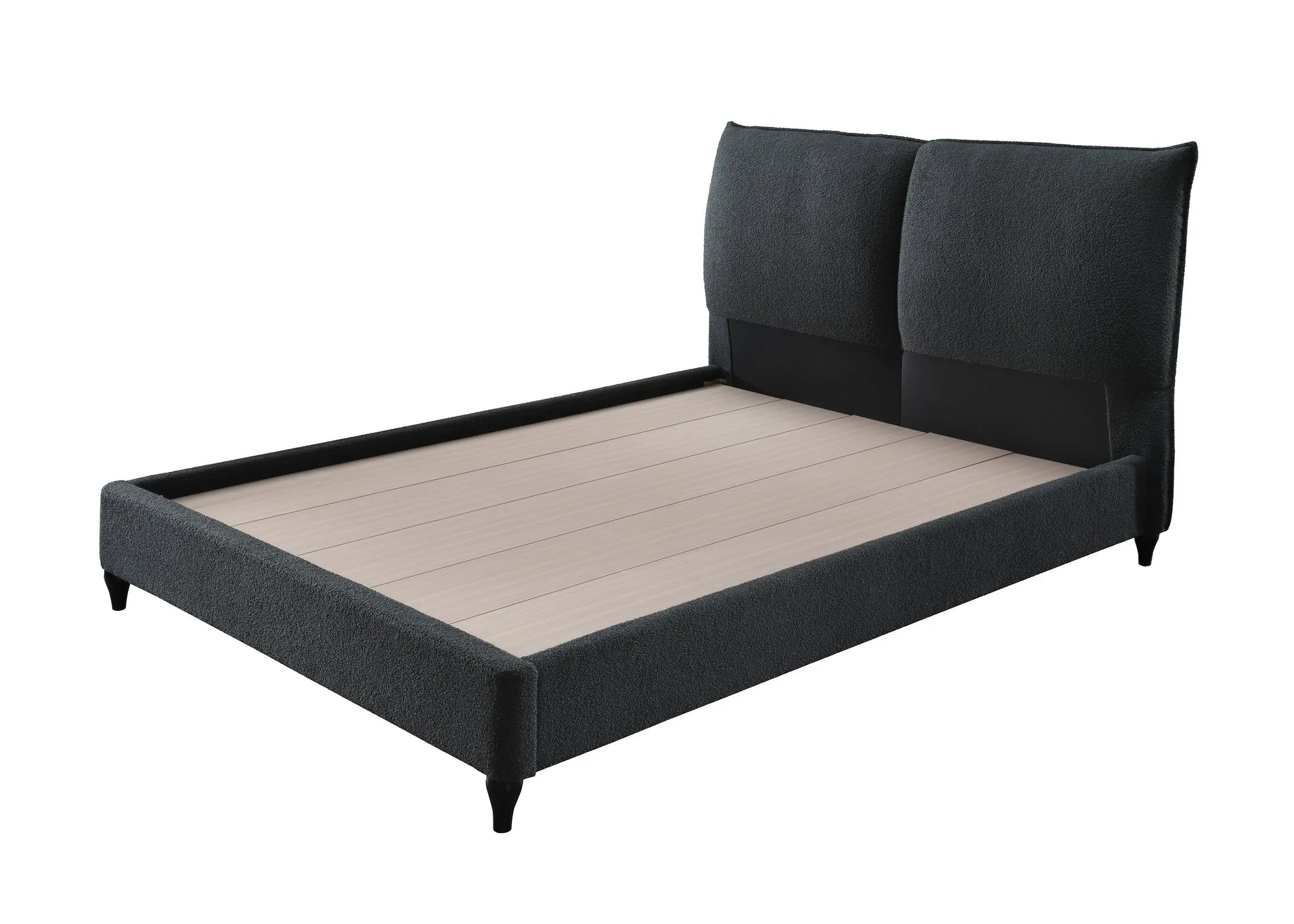 Jenn Charcoal Boucle King Upholstered Platform Bed Crown Mark