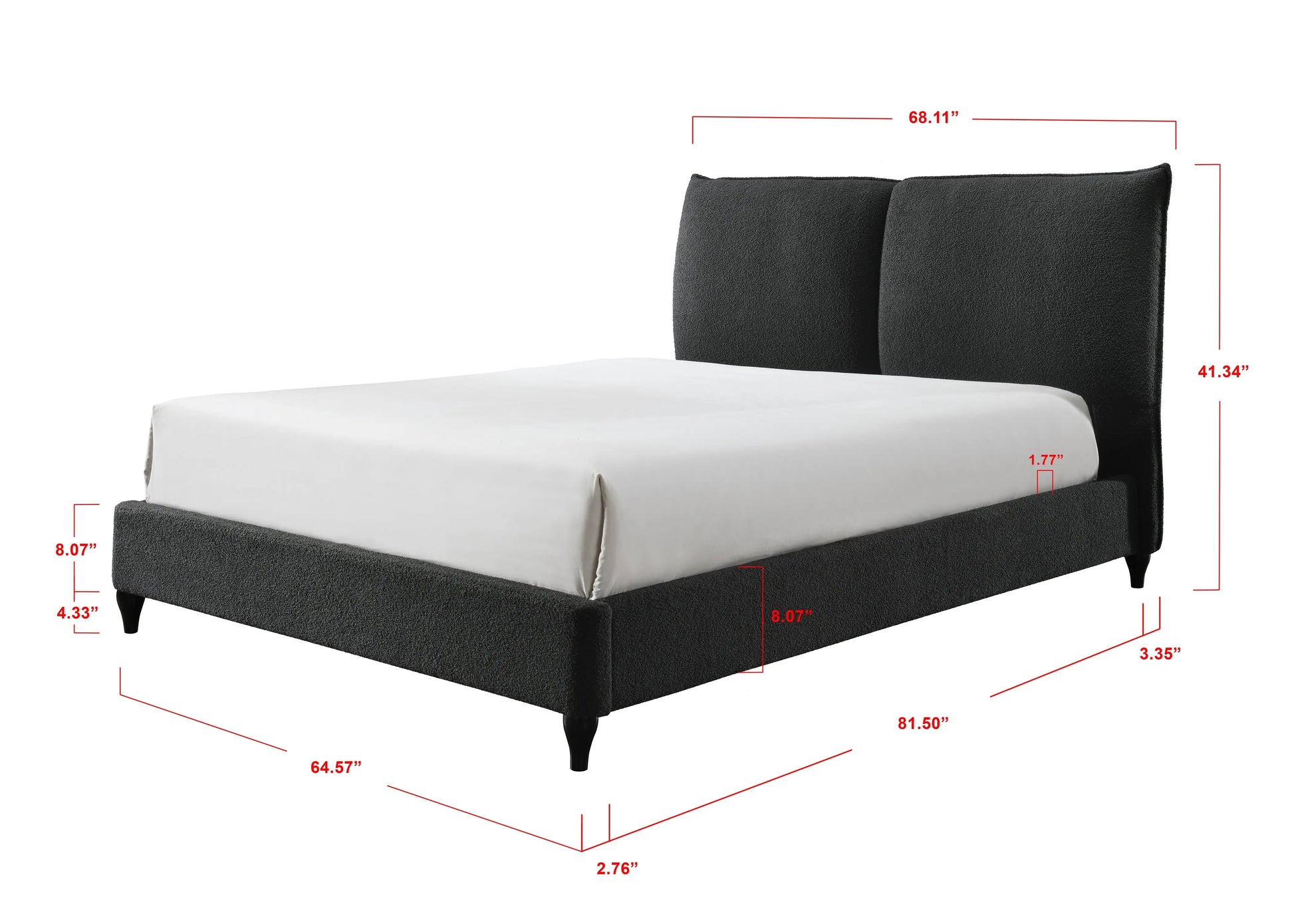 Jenn Charcoal Boucle King Upholstered Platform Bed Crown Mark