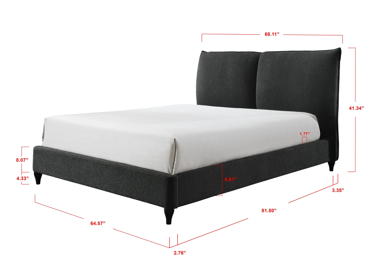 Jenn Charcoal Boucle Queen Upholstered Platform Bed Crown Mark