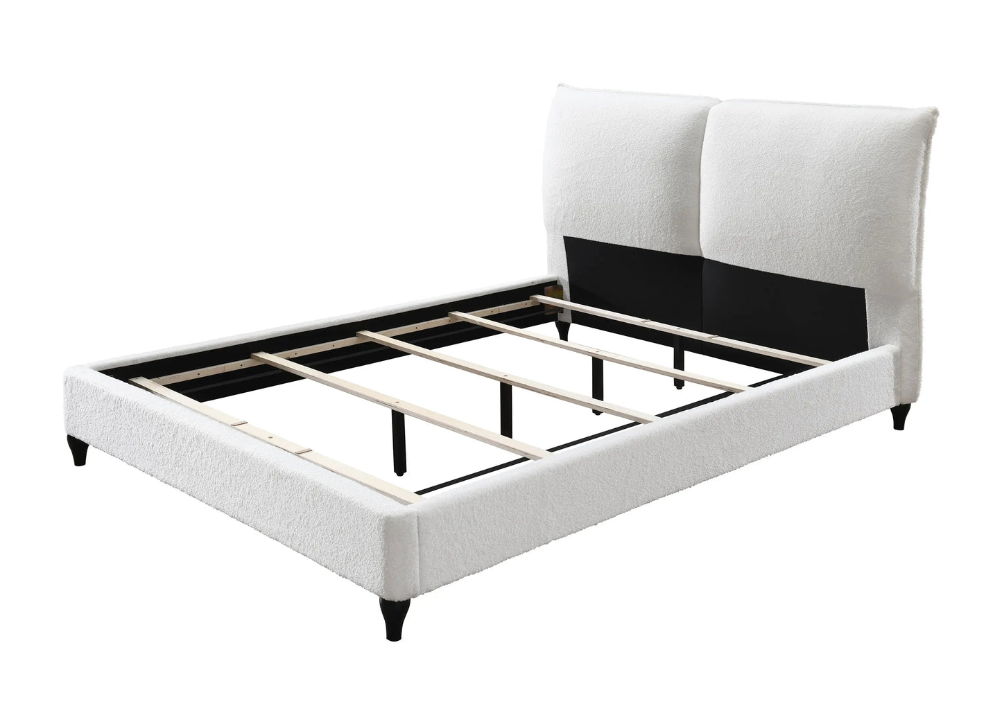 Jenn White Boucle Queen Upholstered Platform Bed Crown Mark