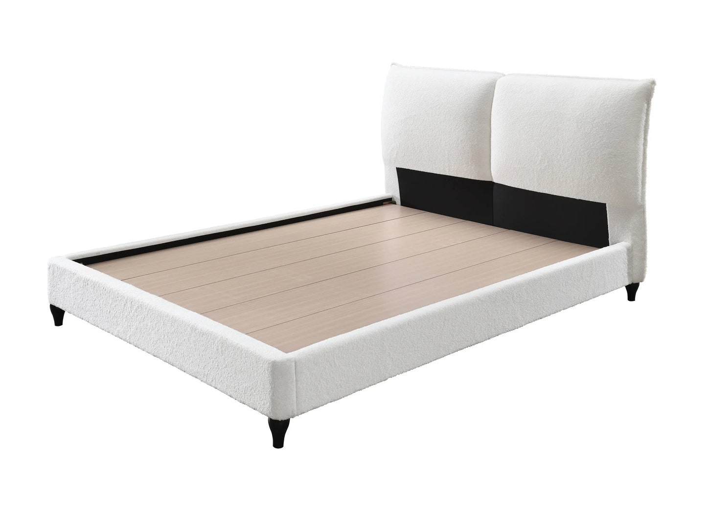 Jenn White Boucle Queen Upholstered Platform Bed Crown Mark