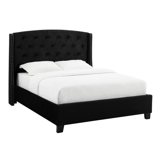 Eva Black Velvet Queen Upholstered Bed Crown Mark