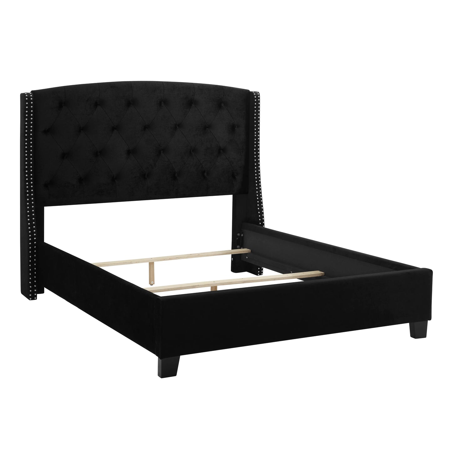 Eva Black Velvet King Upholstered Bed Crown Mark