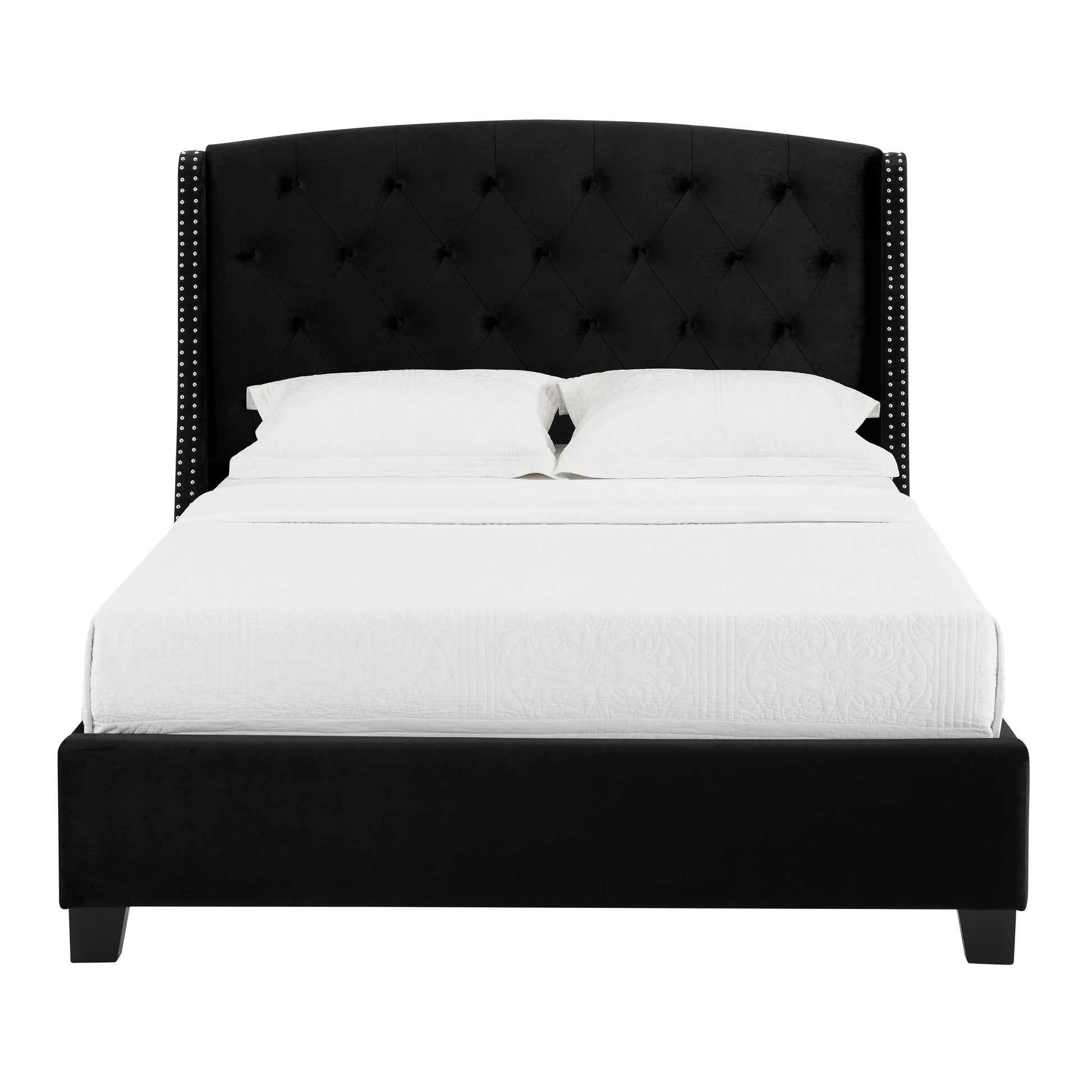 Eva Black Velvet King Upholstered Bed Crown Mark