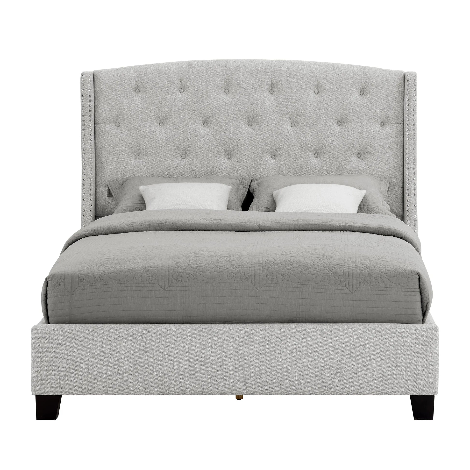 Eva Dove Gray King Upholstered Bed Crown Mark