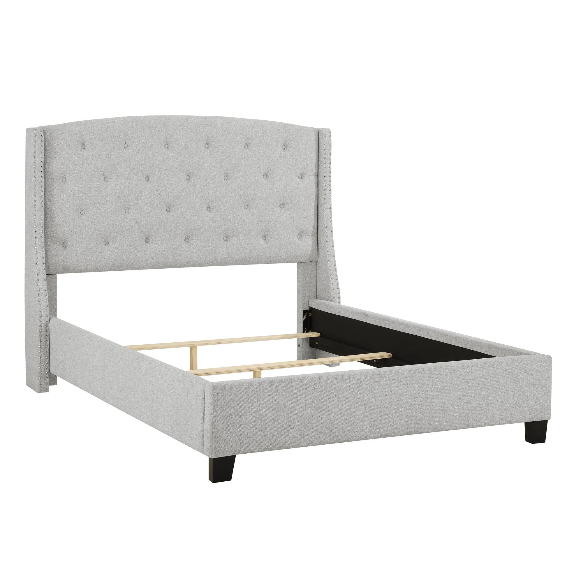 Eva Dove Gray King Upholstered Bed Crown Mark