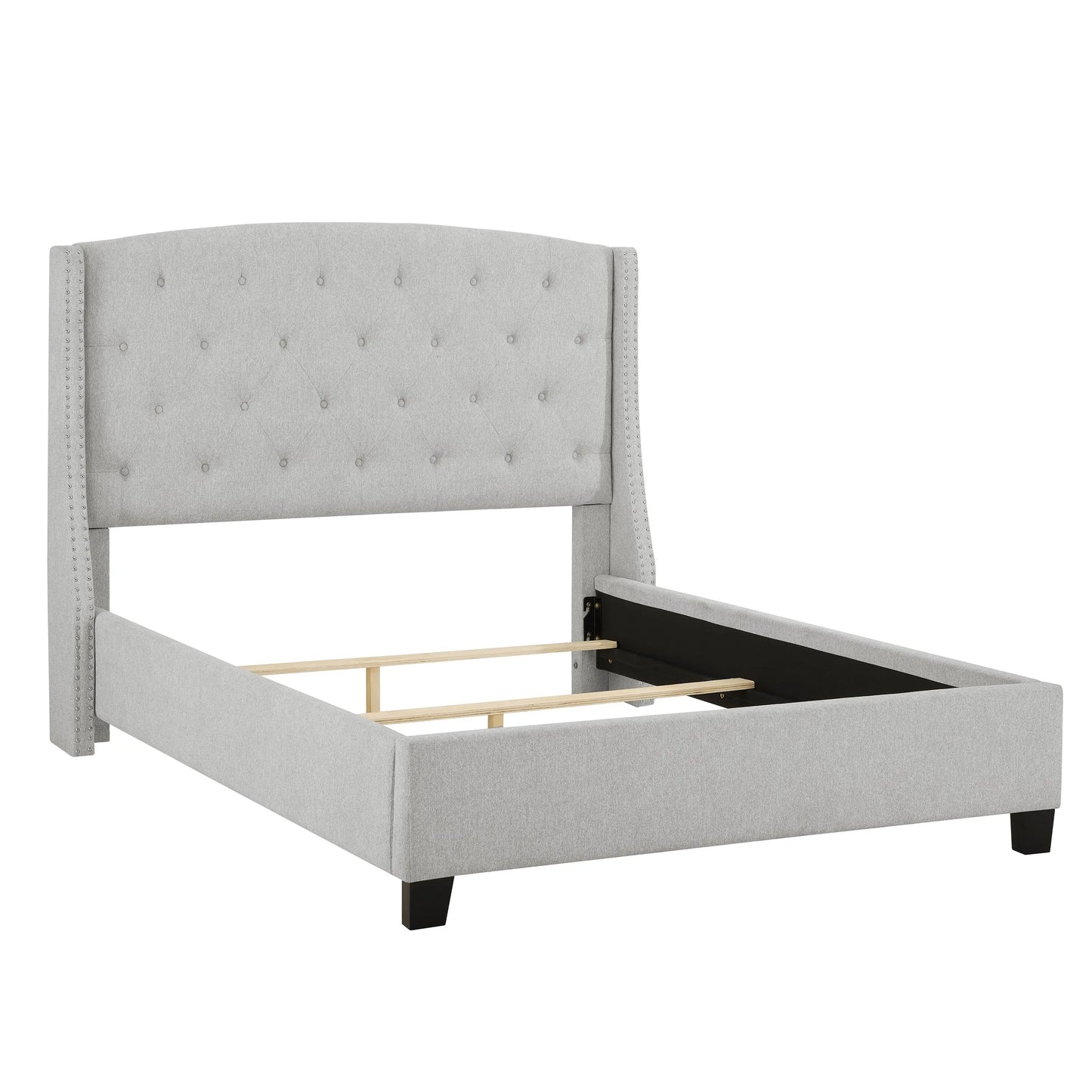 Eva Dove Gray Queen Upholstered Bed Crown Mark